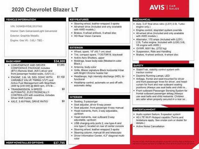Photo 10 from auction – 2020 CHEVROLET BLAZER 2LT with VIN 3GNKBHRS8LS537905
