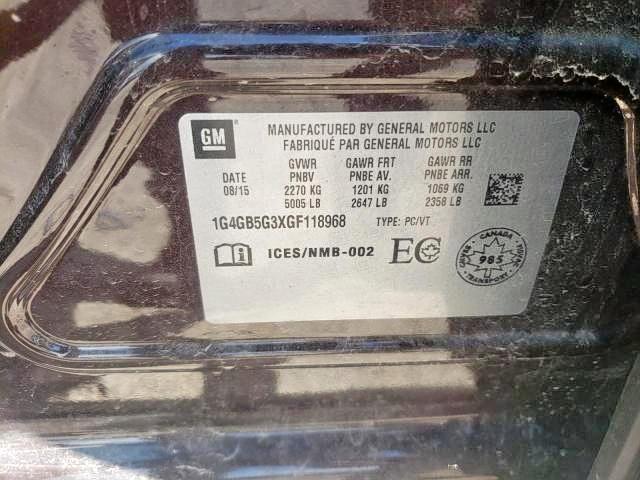 Photo 9 from auction – 2016 BUICK LACROSSE with VIN 1G4GB5G3XGF118968