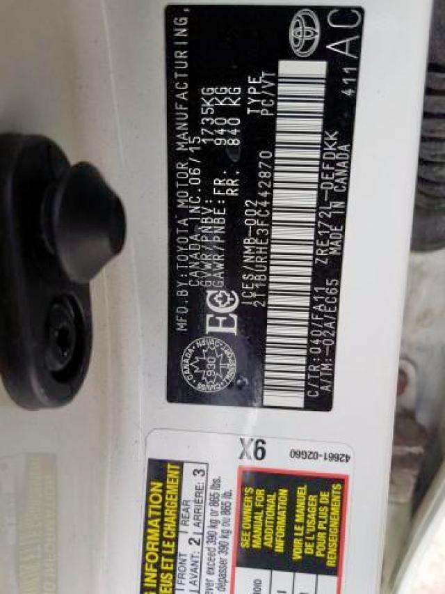 Photo 9 from auction – 2015 TOYOTA COROLLA L with VIN 2T1BURHE3FC442870