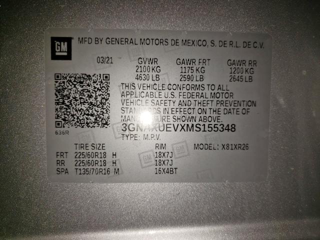 Photo 10 from auction – 2021 CHEVROLET EQUINOX LT with VIN 3GNAXUEVXMS155348
