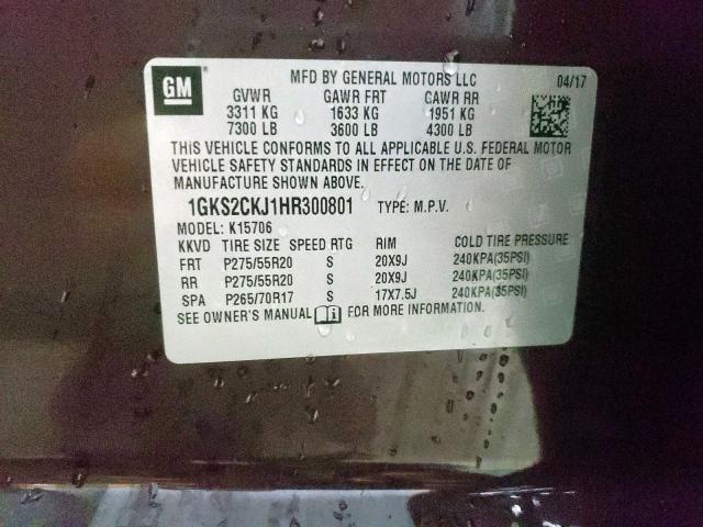 Photo 10 from auction – 2017 GMC YUKON DENA with VIN 1GKS2CKJ1HR300801