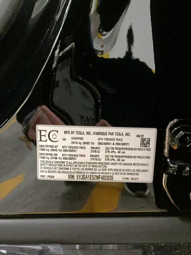 Photo 10 from auction – 2022 TESLA MODEL S with VIN 5YJSA1E52NF482835