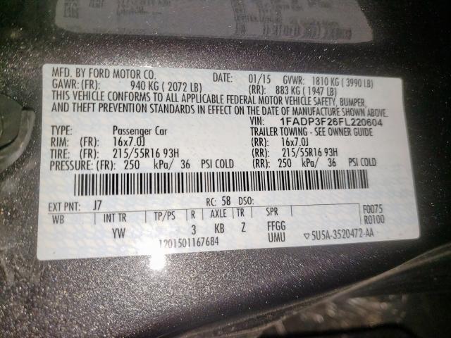 Photo 10 from auction – 2015 FORD FOCUS SE with VIN 1FADP3F26FL220604