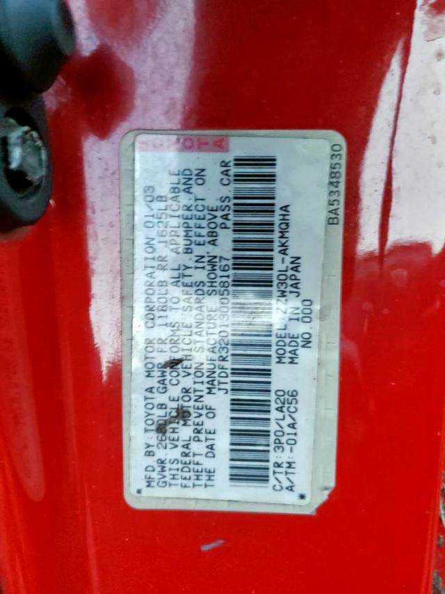 Photo 10 from auction – 2003 TOYOTA MR2 SPYDER with VIN JTDFR320130058167