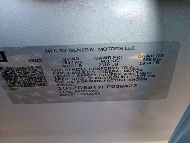 Photo 10 from auction – 2020 CHEVROLET MALIBU LT with VIN 1G1ZD5ST2LF038422