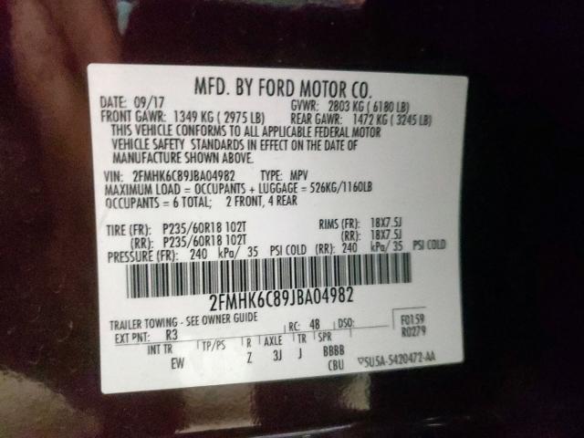 Photo 10 from auction – 2018 FORD FLEX SEL with VIN 2FMHK6C89JBA04982