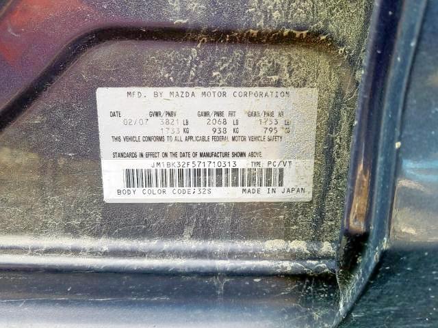 Photo 9 from auction – 2007 MAZDA 3 I with VIN JM1BK32F571710313