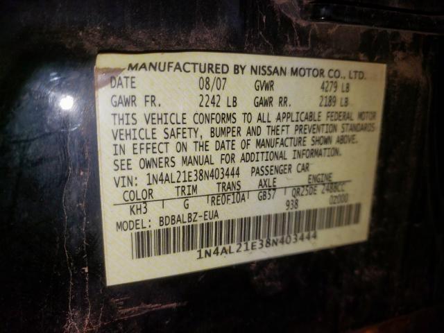 Photo 10 from auction – 2008 NISSAN ALTIMA 2.5 with VIN 1N4AL21E38N403444