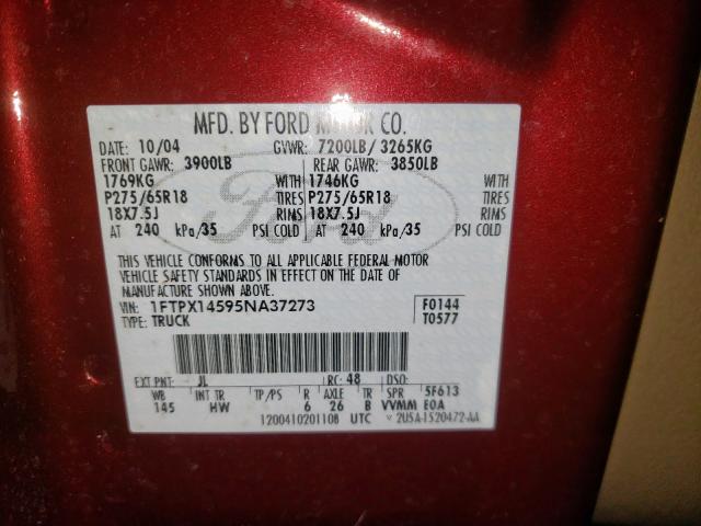 Photo 10 from auction – 2005 FORD F150 with VIN 1FTPX14595NA37273