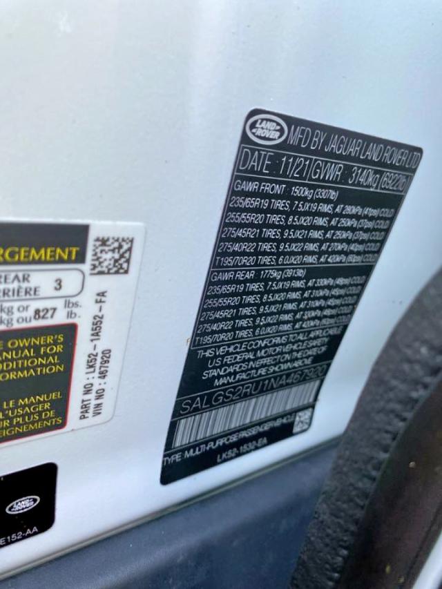 Photo 10 from auction – 2022 LAND ROVER RANGE ROVE with VIN SALGS2RU1NA467920