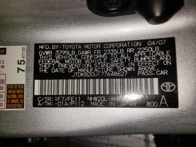 Photo 10 from auction – 2007 TOYOTA PRIUS with VIN JTDKB20U177648627