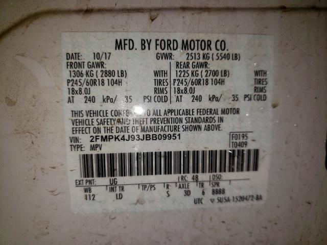 Photo 10 from auction – 2018 FORD EDGE SEL with VIN 2FMPK4J93JBB09951