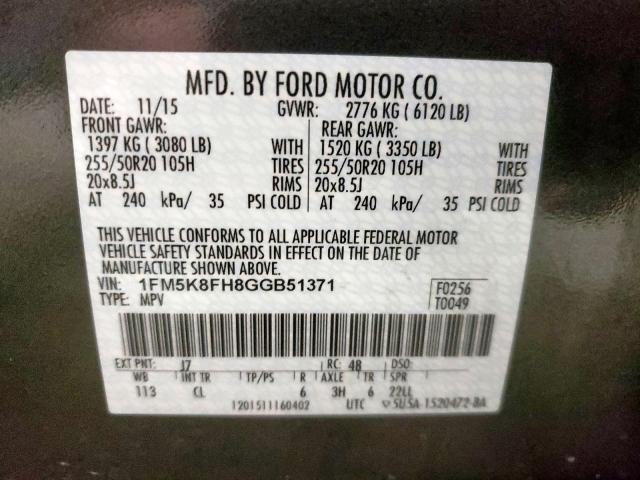 Photo 10 from auction – 2016 FORD EXPLORER L with VIN 1FM5K8FH8GGB51371