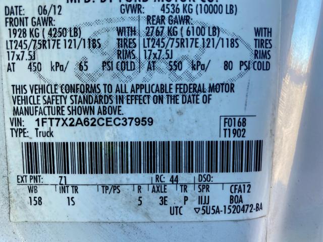 Photo 9 from auction – 2012 FORD F250 SUPER with VIN 1FT7X2A62CEC37959