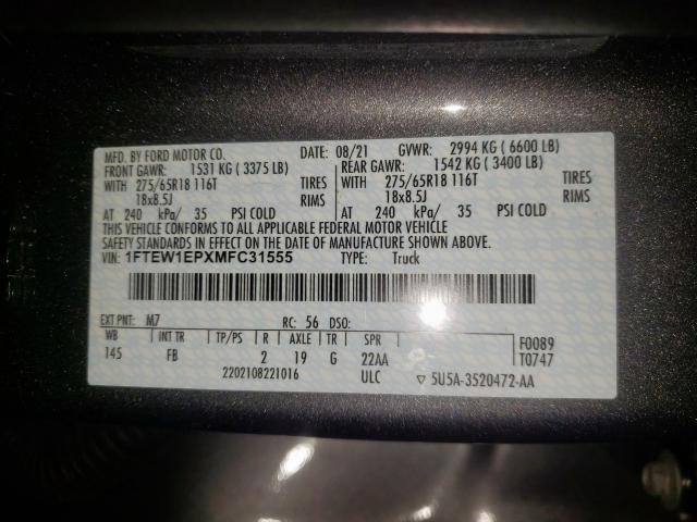 Photo 10 from auction – 2021 FORD F150 SUPER with VIN 1FTEW1EPXMFC31555