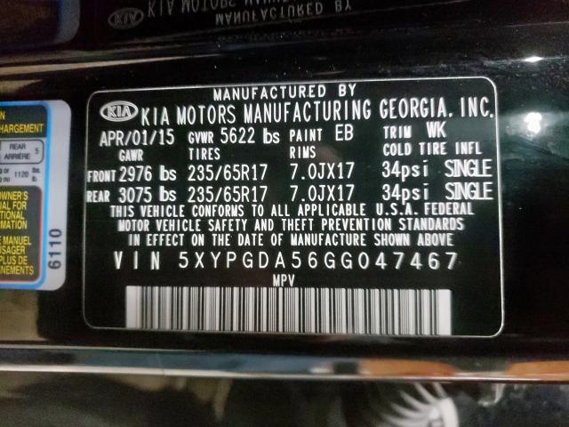 Photo 10 from auction – 2016 KIA SORENTO LX with VIN 5XYPGDA56GG047467
