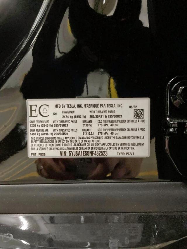 Photo 10 from auction – 2022 TESLA MODEL S with VIN 5YJSA1E55NF482523