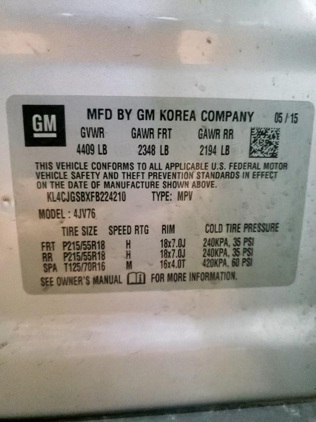 Photo 10 from auction – 2015 BUICK ENCORE with VIN KL4CJGSBXFB224210