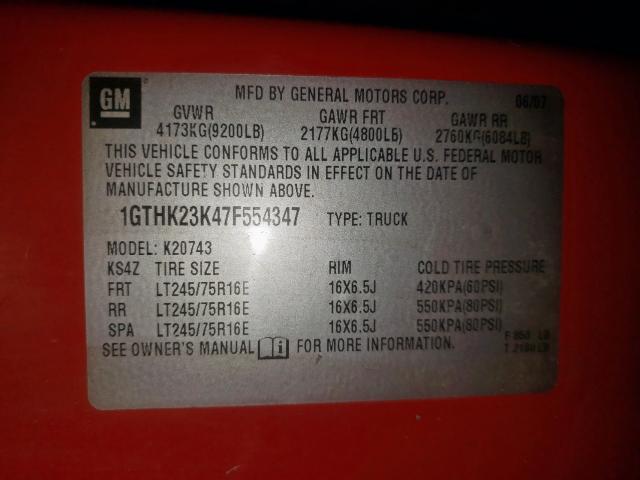 Photo 10 from auction – 2007 GMC SIERRA K25 with VIN 1GTHK23K47F554347