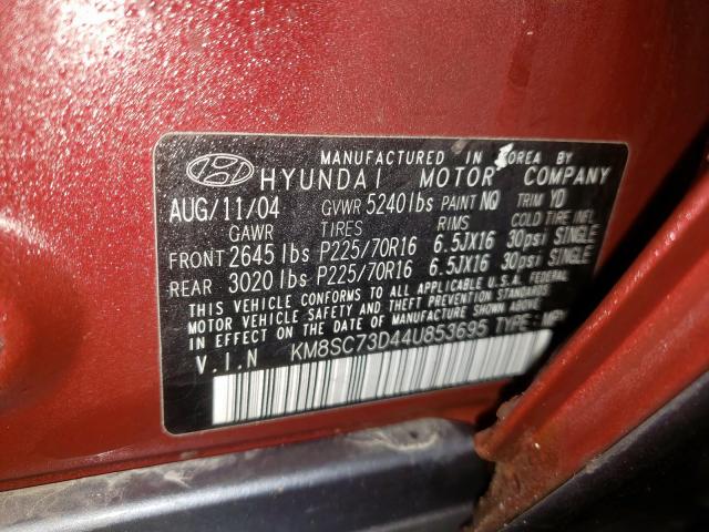 Photo 10 from auction – 2004 HYUNDAI SANTA FE G with VIN KM8SC73D44U853695