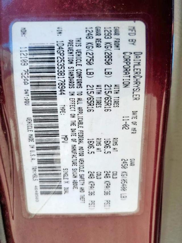 Photo 10 from auction – 2003 DODGE CARAVAN SE with VIN 1D4GP25353B178944