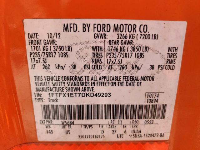 Photo 10 from auction – 2013 FORD F150 SUPER with VIN 1FTFX1ET7DKD49293