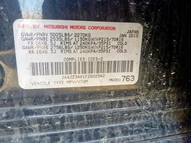 Photo 9 from auction – 2015 MITSUBISHI OUTLANDER with VIN JA4JZ3AX1FZ602542