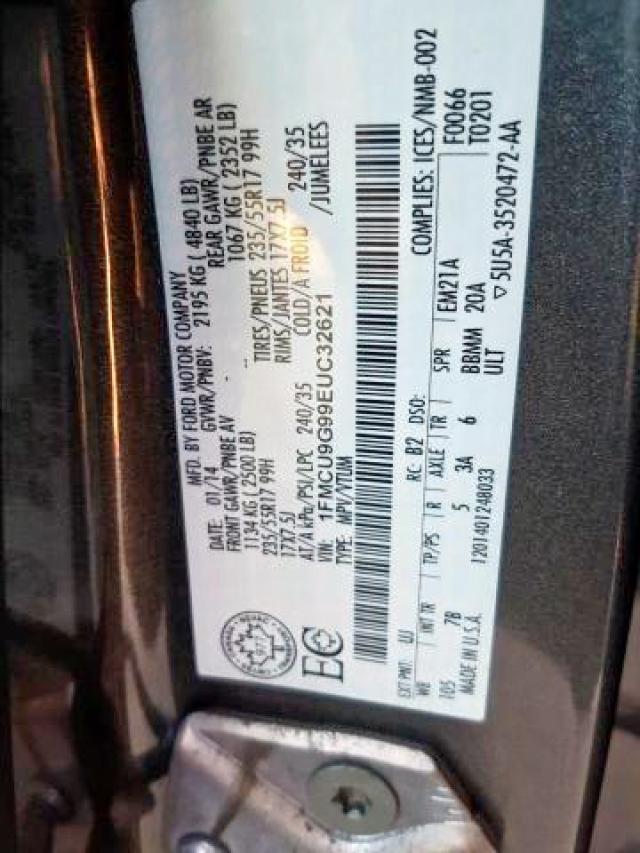 Photo 9 from auction – 2014 FORD ESCAPE SE with VIN 1FMCU9G99EUC32621