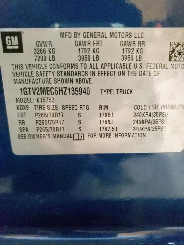 Photo 10 from auction – 2017 GMC SIERRA K15 with VIN 1GTV2MEC6HZ135940