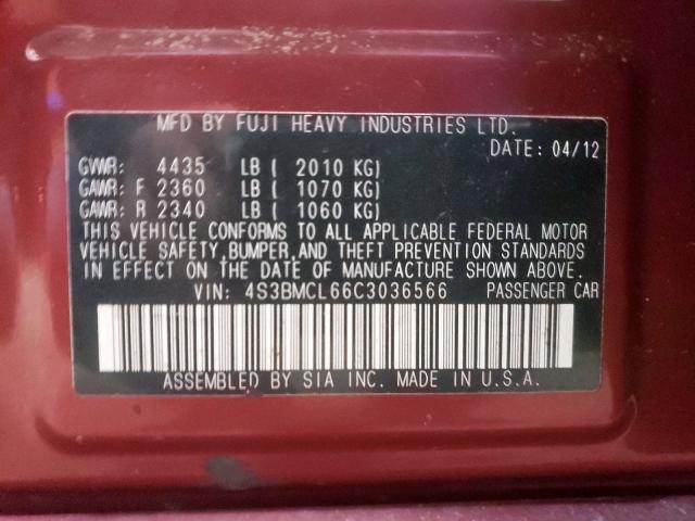 Photo 10 from auction – 2012 SUBARU LEGACY 2.5 with VIN 4S3BMCL66C3036566