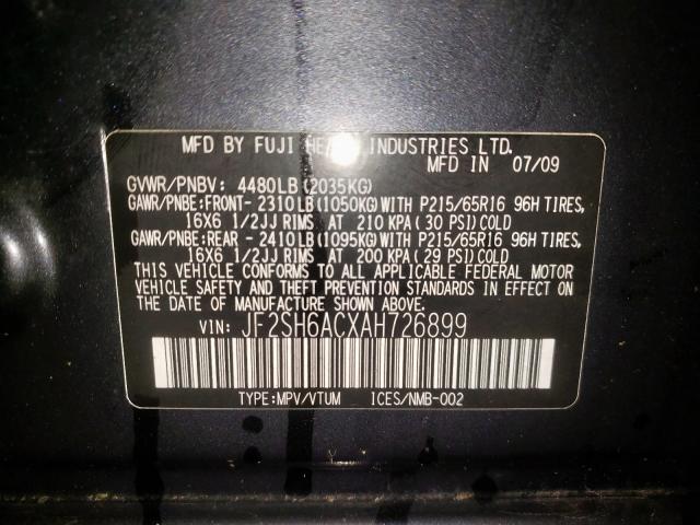 Photo 10 from auction – 2010 SUBARU FORESTER 2 with VIN JF2SH6ACXAH726899