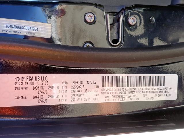 Photo 10 from auction – 2016 JEEP COMPASS SP with VIN 1C4NJDBB9GD571904