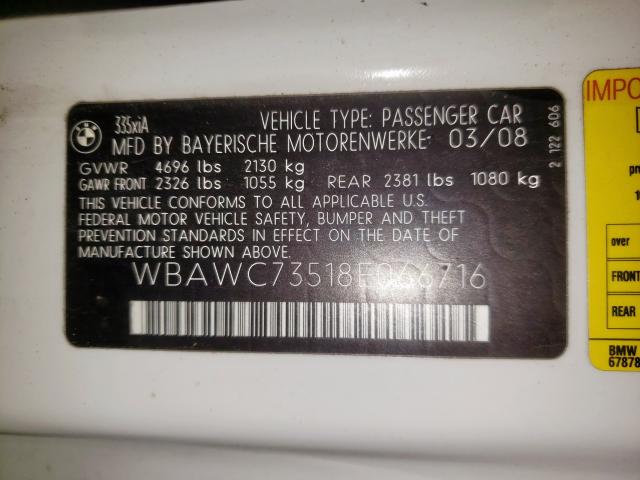 Photo 10 from auction – 2008 BMW 335 XI with VIN WBAWC73518E066716