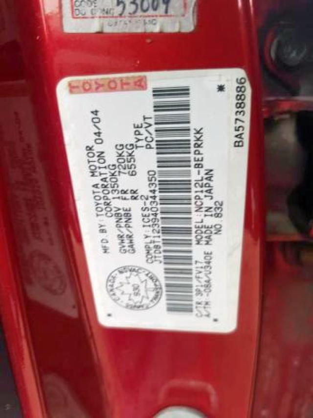Photo 9 from auction – 2004 TOYOTA ECHO with VIN JTDBT123940344350