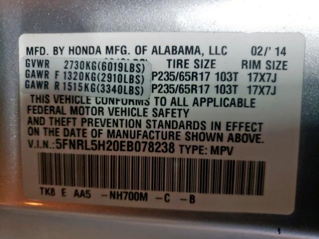 Photo 10 from auction – 2014 HONDA ODYSSEY LX with VIN 5FNRL5H20EB078238