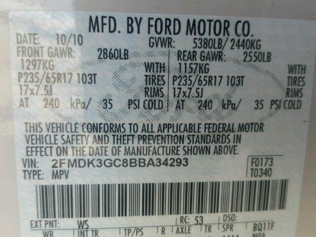 Photo 10 from auction – 2011 FORD EDGE SE with VIN 2FMDK3GC8BBA34293