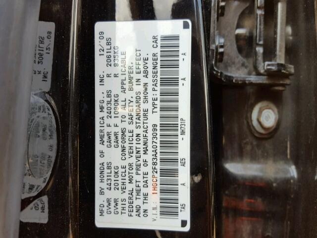Photo 10 from auction – 2010 HONDA ACCORD EXL with VIN 1HGCP2F83AA073099