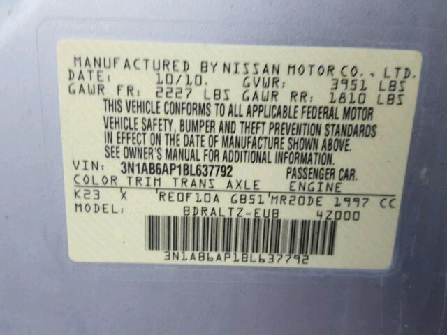 Photo 10 from auction – 2011 NISSAN SENTRA 2.0 with VIN 3N1AB6AP1BL637792