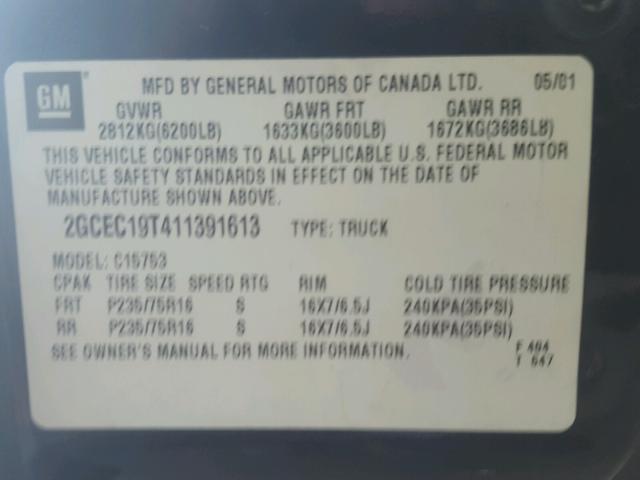 Photo 10 from auction – 2001 CHEVROLET SILVERADO with VIN 2GCEC19T411391613