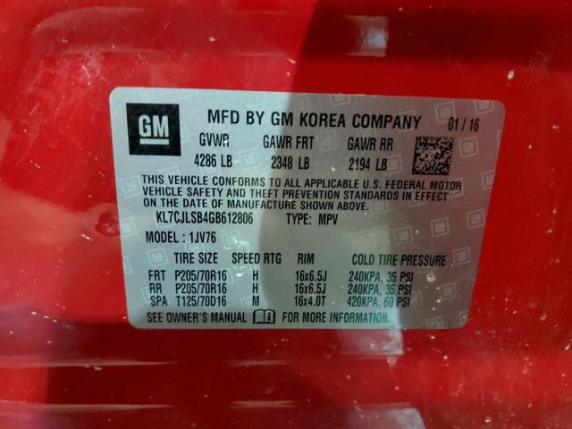 Photo 14 from auction – 2016 CHEVROLET TRAX 1LT with VIN KL7CJLSB4GB612806
