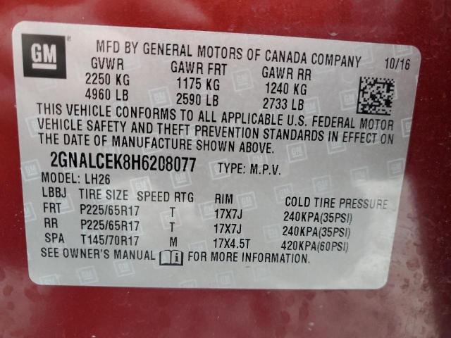 Photo 14 from auction – 2017 CHEVROLET EQUINOX LT with VIN 2GNALCEK8H6208077