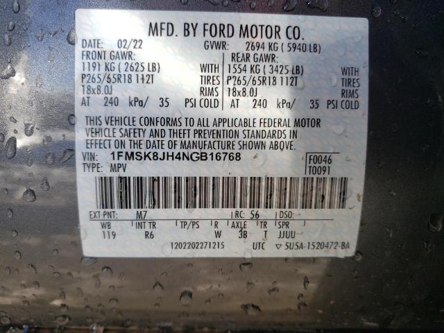 Photo 14 from auction – 2022 FORD EXPLORER T with VIN 1FMSK8JH4NGB16768