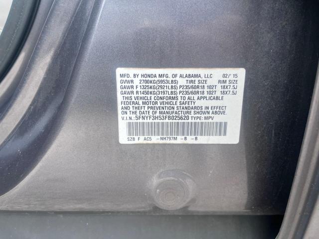 Photo 10 from auction – 2015 HONDA PILOT EXL with VIN 5FNYF3H53FB025620