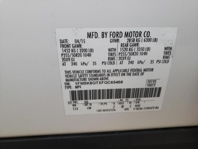 Photo 14 from auction – 2015 FORD EXPLORER S with VIN 1FM5K8GTXFGC65468
