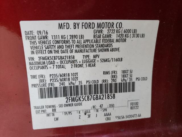 Photo 14 from auction – 2016 FORD FLEX SEL with VIN 2FMGK5C87GBA21858