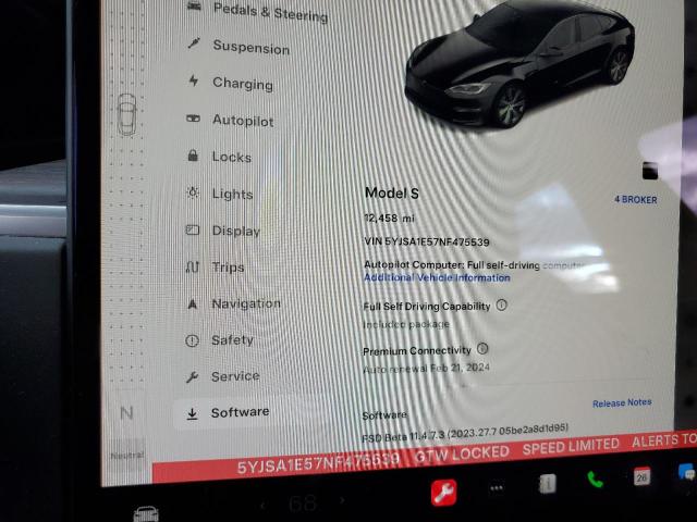 Photo 9 from auction – 2022 TESLA MODEL S with VIN 5YJSA1E57NF475539