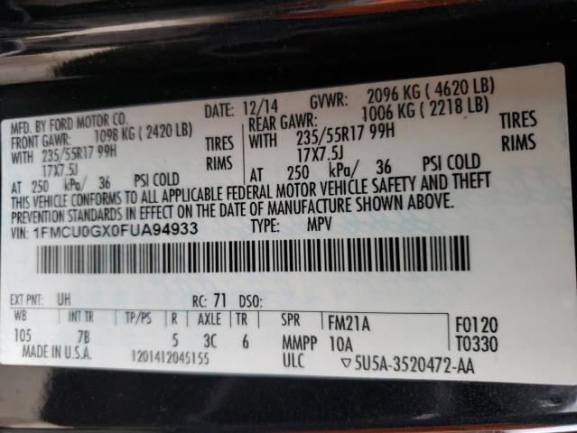 Photo 14 from auction – 2015 FORD ESCAPE SE with VIN 1FMCU0GX0FUA94933