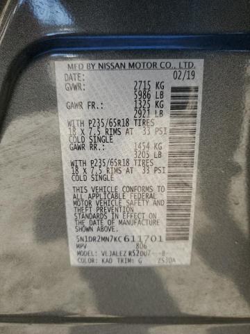 Photo 14 from auction – 2019 NISSAN PATHFINDER with VIN 5N1DR2MN7KC611701
