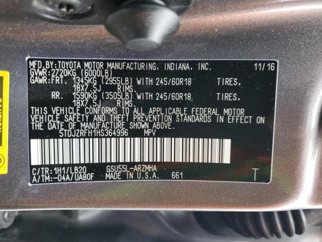 Photo 14 from auction – 2017 TOYOTA HIGHLANDER with VIN 5TDJZRFH1HS364996