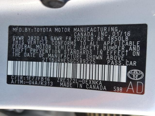 Photo 12 from auction – 2016 TOYOTA COROLLA L with VIN 2T1BURHE5GC589225